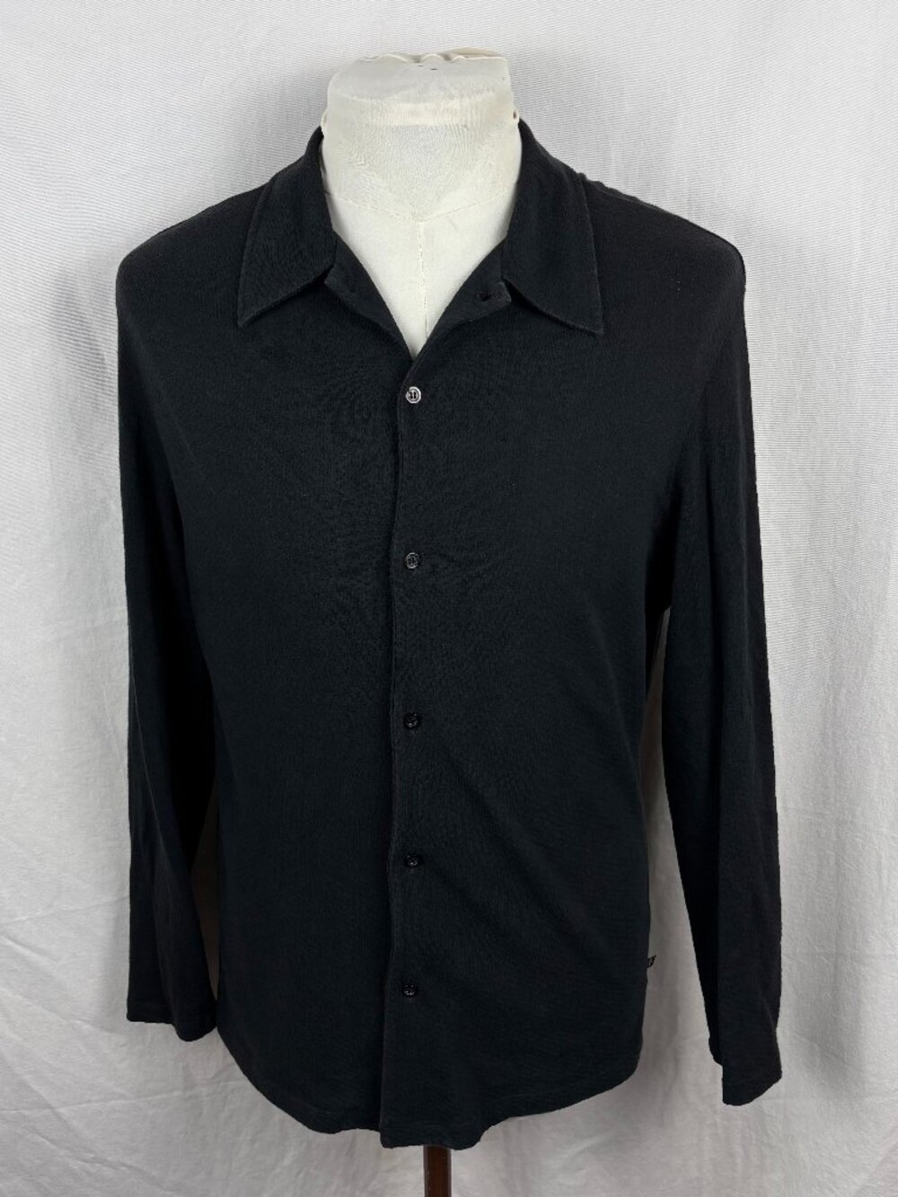 Ferre Jeans Black Textured Long Sleeve Polo Shirt Made Italy Cotton Blend XL